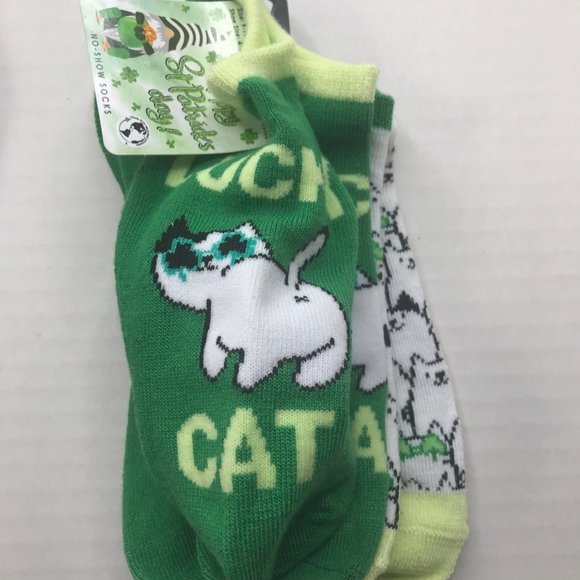 Lot of 4 St Patrick's Day Women's Shoe Size 4-10 No Show Socks Peanuts and Cats - Picture 3 of 13